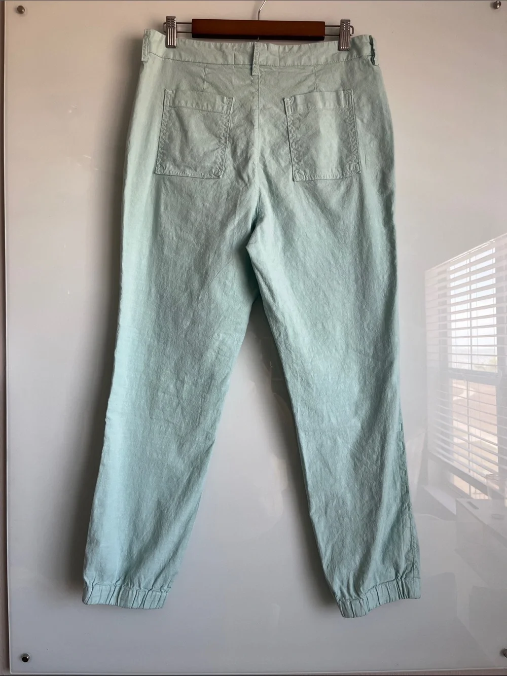 Frank & Eileen Jameson Linen Cotton Blend Seafoam Blue Jogger Pants Size 8